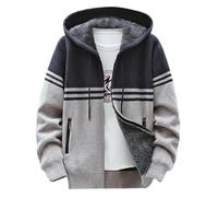 Mymyguoe Winter Jacket Men's Hooded Pullover Fleece Jacket Hoodie Striped Hoodie with Hood Pullover Knitted Sweatshirt Cardigan Autumn Winter Hooded Jacket Transition Jacket Fleece Lining, 01 Navy,
