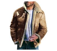 Mymyguoe Winter Jacket Men's Plush Jacket Autumn Winter Bomber Jacket Lined Blouson Motorcycle Jacket Fleece Jacket Transition Jacket Vintage Warm Windbreaker Stand-Up Collar Motorcycle Aviator Jacket