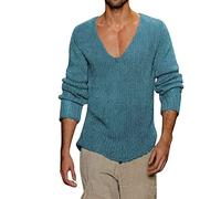 Mymyguoe Winter Knitted Jumper Men's V-Neck Elastic Winter Warm Sweatshirt Business Loose Sweater Knitted Jumper Winter Jumper Thermal Cuddly Jumper Work Jumper Warm Long Sleeve Shirt, blue, 3XL