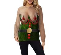 Mymyguoe Women's Christmas Jumper, Top, Bad Taste Sweatshirt, for Outfits, Print, T-Shirt, Long Sleeve, for Teenager Girls, Blouse, Tunic, Green, XXL