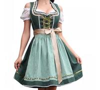 Mymyguoe Women's Dirndl 3 Piece Set Oktoberfest Dirndl Set Special Occasions Midi Traditional Check Dress Dirndl Dress with Apron Traditional Skirt, Green, M
