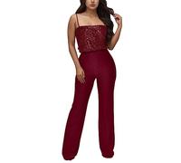 Mymyguoe Women's Jumpsuit Sequin Jumpsuit Off Shoulder Romper Shiny Glitter Romper Off Shoulder Evening Dresses Trouser Suit Playsuit Cocktail Party Festive Outfit, red, XL