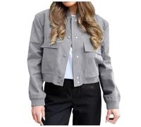 Mymyguoe Women's Varsity Bomber Jackets Long Sleeve Cropped Vintage Short Jacket Stretch Elegant Transition Jacket Blouson Jacket Long Sleeves Outwear Winter Spring Autumn Top Outwear Fashion Long