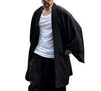 Mymyguoe Yukata Men's Japanese Kimono Coat Bathrobe Kimono Top Cardigan Open Front Coats Summer Jacket Japan Happi Kimono Shirts Tops Haori Transition Jacket Kimono Shirt, black, XL
