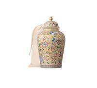 MYMYYT 12 inches golden Ginger Jar - floral pattern Ceramic Decorative with Lid vase， chinoiserie gift Enamel large jars for Home/Kitchen/Dining/living room/shelf decor/Tea Storage