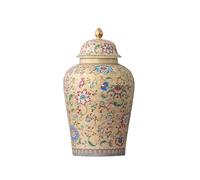 MYMYYT 12 inches golden Ginger Jar - floral pattern Ceramic Decorative with Lid vase， chinoiserie gift Enamel large jars for Home/Kitchen/Dining/living room/shelf decor/Tea Storage