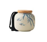 MYMYYT Small Urn Ashes Keepsake- 3 inches Ceramic Hand Draw Willow and Bird Small urn， Capacity 10 Cubic inches Memorial Funeral urn for Human, Adult, Child, Pets - Qnty 1