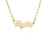 MyNameNecklace MYKA Customised Necklace with 18ct Gold Plating Personalised Script Name Chain Link Jewellery Inscription Pendant for Women Mothers Girlfriend Wife Her Mum Grandma (18ct Gold Vermeil)