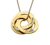 MyNameNecklace MYKA Personalised 3 Russian Ring Necklace with Diamonds for Woman- Custom Any Name - 3 Interlocked Discs - Inscribed Gift jewellery for Holiday 18k gold plated w dia