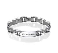 MyNameNecklace MYKA Personalised Men's Engraved Stainless-Steel Bracelet with any Name - Link Chain Bracelet for Men with Capital Letters - Birthday Gift for Him (Stainless Steel)