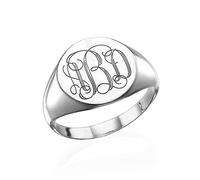 MyNameNecklace Myka Uni Personalised Cursive Signet Ring Engraved Monogram Initial Ring for Women or Men Custom Gift Jewelry 925 Sterling Silver Gold Plated Metal