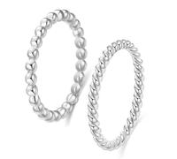 MYNENEY 2mm Stainless Steel Knuckle Rope Beaded Style Classical Simple Plain Stackable Ring, Stainless Steel, No Gemstone