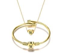 MYNENEY NIBASTAR Heart Name Necklace and Bracelet for Women Stainless Steel A-Z letters Initial Statement Jewelry Set for Mother's Day, 22" chain, Stainless Steel, No Gemstone
