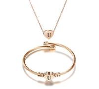 MYNENEY NIBASTAR Heart Name Necklace and Bracelet for Women Stainless Steel A-Z letters Initial Statement Jewelry Set for Mother's Day, 22" chain, Stainless Steel, No Gemstone