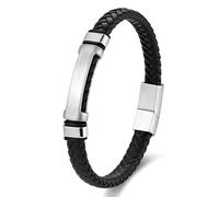 MYNENEY Stainless steel tiger eye stone cuff leather bracelet with bead, hand woven double-layer men's bracelet, 8.3in, Stainless Steel, no gemstone
