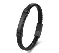 MYNENEY Stainless steel tiger eye stone cuff leather bracelet with bead, hand woven double-layer men's bracelet, 8.3in, Stainless Steel, no gemstone