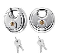 Mynoozi 2 Pcs Stainless Steel Discus Keyed Padlock with Keys, 70mm Round Padlock Shear-Proof Waterproof, Key Padlock Outdoor, Heavy Duty Padlock Suitable for Indoor Outdoor Toolbox Warehouse Gate
