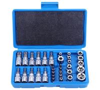 Mynoozi 34PCS Torx Bit Set, E Torx Bit Socket Set, 12Pcs 1/4" E-Type Plug E4-E20, 11Pcs Plum Head Inserts 3/8" Drive T10-T60, 10Pcs Plum Fittings 5/16" Drive T10-T55 and 1Pcs Socket Adapter