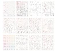 Mynoozi 3D Nail Stickers 12 Sheets Self-Adhesive Holographic Star & Heart Art Deco Silver Nail Decals for Women & Girls