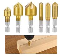 Mynoozi 6 PCS Countersink Drill Bits Set Hss Countersink Drill Bits 5 Flute 90 Degree Center Countersink Bits Hex Shank Chamfering Drill Bits for Wood Quick Change Bit 6-19mm
