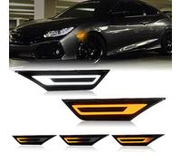 Mynoway LED Dynamic Side Marker Light Replacement for 2016-2021 Civic Coupe/Hatchback/Sedan (10th Gen), Sequential Front Side Indicator Fender Lamp, Amber Turn Signal White Position Lamp, Clear Lens