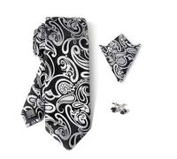 MYNPHYNA Men's Paisley Tie Set in Gift Box with 3.15'' (8cm) Tie, Pocket Square, and Cufflinks, Black White Paisley, Regular