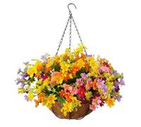 Mynse Flo Daisy Flower Artificial Hanging Plant Home Balcony Indoor Outdoor Decor Fake Flower Hanging Basket with Chain Flowerpot (Big Basket with Artificial Daisy Flowers) Flo