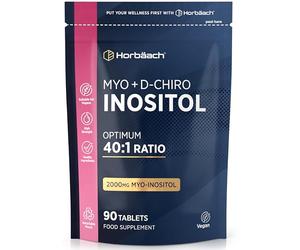 Myo Inositol D Chiro Inositol | 90 Vegan Tablets | Powder Alternative | High Strength 2000mg Myo-Inositol | Optimum 40:1 Ratio | Letter-Box Friendly Packaging | by Horbaach