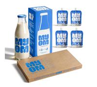MYOM Oat Milk-Free Drink Premix 130g Starter Bundle- Makes 4L | Four 130g pouches plus a 950ml glass bottle. Just add water, shake and chill. 34 kcal per 100ml.
