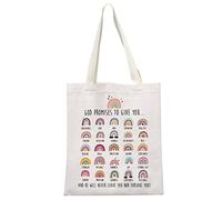 MYOSPARK Christian Gifts God's Promises Canvas Tote Bag Boho Rainbow Bible Verse Gift Baptism Shoulder Bag Promise Keeper Gift (UK God forsake Tote Bag)