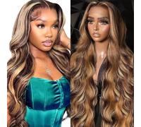 MYouan 12A Honey Blonde Ombre Lace Front Wig Human Hair Highlight 13X4 HD Lace Body Wave Full Frontal Wigs Pre Plucked 180 Density P4/27 Highlighted Human Hair Wig(22 Inch)