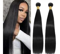 MYouan 12A Human Hair 2 Bundles 14 Inch Bone Straight Bundle Human Hair 100% Unprocessed Brazilian Hair Extension Raw Quick Weave Natural Black 100gram(50g/each bundle)