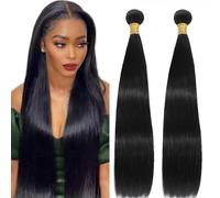 MYouan 12A Human Hair 2 Bundles 16 Inch Bone Straight Bundle Human Hair 100% Unprocessed Brazilian Hair Extension Raw Quick Weave Natural Black 100gram(50g/each bundle)