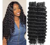 MYouan 12A Human Hair 2 Bundles 16 Inch Curly Wave Bundles Human Hair 100% Unprocessed Vietnamese Hair Extension Raw Quick Weave Natural Black 100gram(50g/each bundle)