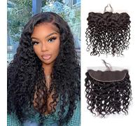 MYouan 13x4 Lace Frontal Closure Water Wave Frontal HD Transparent Lace 14 Inch Ear to Ear Frontal Human Hair Extensions Pre Plucked with Baby Hair Brazilian Virgin Human Hair Frontals 150% Density