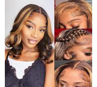 MYouan Highlight 12A 13x4 HD Transparent Lace Front Wigs Human Hair with Baby Hair 180% Density Human Hair Wigs Pre Plucked 4/27 Colored Honey Blonde Body Wave Wigs(18 Inch)