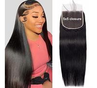 MYouan Straight Human Hair 5x5 HD Lace Brazilian Hair Human Hair Closure for Women Natural Remy Hair Soft Swiss Lace 16 Inch