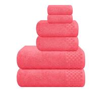 MyOwn Ultra Soft 6 Pack Cotton Towel Set, Includes 2 Oversized Bath Towels 70 x 140 cm, 2 Hand Towels 40 x 60 cm and 2 Washbeds 30 x 30 cm, Coral Orange