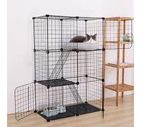 MYOYAY 3 Tier Pet Playpen DIY Small Animal Cage Guinea Pig Rabbits Hamster Bunny Puppy Cat Metal Exercise Fence Enclosure Run Cage Metal with 3 Doors 2 Ladders 24 Panels Black 109 x 75 x 39 cm