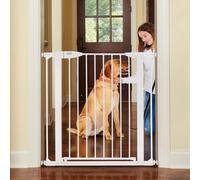 MYPET North States Tall Happy Tails Walk Thru Pet Gate: Extra-Tall 36” and Extra-Wide 22” Door with Hold-Open Feature. Pressure Mount. Fits 29.75”-37.5” Wide (36” Tall, White)