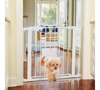 MYPET North States Wide Walk Thru EasyPass Pet Gate with Small Adjustable pet Door: 29.75-37.5" Wide Dog Gate. Pressure Mount, No Tools Needed. Dog Gates for The House, 30" Tall, White