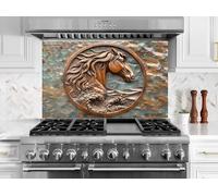 Myphotostation 101.5x51cm Bronze Horse Glass Splashback for stove Tempered Glass Backsplash, Glass Backguards For Kitchen, Stove Wall Protector, Cutting Board, Cooker Wall Panel, Stove Back Cover
