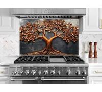 Myphotostation 101.5x51cm Copper Tree of Life Glass Splashback for stove Tempered Glass Backsplash, Glass Backguards For Kitchen, Stove Wall Protector, Cutting Board, Cooker Wall Panel