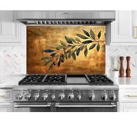 Myphotostation 101.5x51cm Golden Olive Branch Glass Splashback for stove Tempered Glass Backsplash, Glass Backguards For Kitchen, Stove Wall Protector, Cutting Board, Cooker Wall Panel
