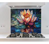 Myphotostation 101.5x51cm Radiant Lotus Water Lily Glass Splashback for stove Tempered Glass Backsplash, Glass Backguards For Kitchen, Stove Wall Protector, Cutting Board, Stove Back Cover