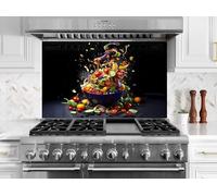 Myphotostation 101.5x51cm Splash of vegetables Glass Splashback for stove Tempered Glass Backsplash, Glass Backguards For Kitchen, Stove Wall Protector, Cooker Wall Panel, Stove Back Cover