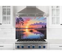 Myphotostation 101.5x51cm Sunset Reflections Over Serene Lake Glass Splashback for stove Tempered Glass Backsplash, Glass Backguards For Stove Wall Protector, Cutting Board, Cooker Wall Panel