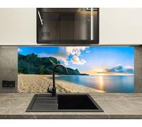 Myphotostation 101.5x51cm Tropical Sunrise by the Mountains Glass Splashback for stove Tempered Glass Backsplash, Glass Backguards For Kitchen, Cooker Wall Panel, Stove Back Cover