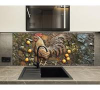 Myphotostation 101.5x51cm Tuscan Rooster & Lemons Glass Splashback for stove Tempered Glass Backsplash, Glass Backguards For Kitchen, Stove Wall Protector, Cutting Board, Stove Back Cover