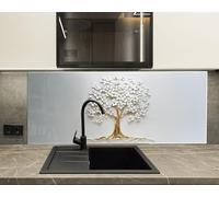 Myphotostation 101.5x51cm White Tree Floral Glass Splashback for stove Tempered Glass Backsplash, Glass Backguards For Kitchen, Stove Wall Protector, Cutting Board, Cooker Wall Panel, Stove Back Cover